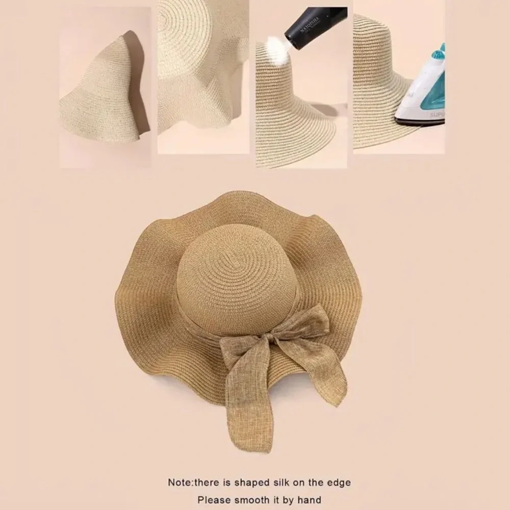 137. NEW| Chic & Elegant Sun Hat with Wide Brim Floppy Ruffle Bowknot Straw Hat - Picture 5 of 5